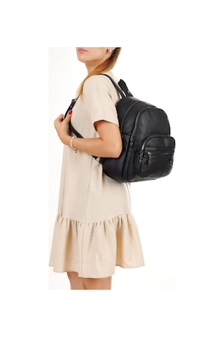 Newish Polo Kadın Deri Ayarlanabilir Askılı Omuz Ve Sırt Çantası New353 - Siyah