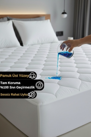 Kapitoneli Pamuklu Fitted %100 Sıvı Su Geçirmez Tek-çift Kişilik Yatak Koruyucu Çarşaf Alez Çocuk Beyaz