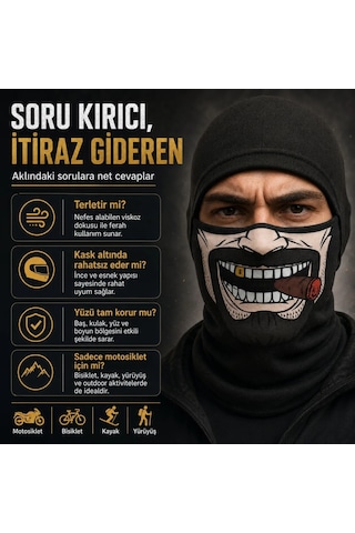 Womanandkids Wak Unisex Bıyık Puro Baskılı Balaklava 1 Adet Tek Beden Viskoz Kask İçi Motosiklet Maskesi Siyah