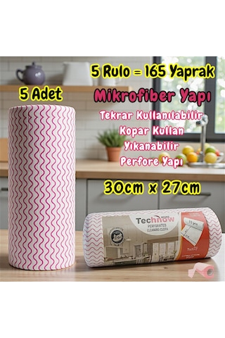 Technow Softtex 33 Yaprak Kopar Kullan Rulo Hassas Temizlik Bezi 27x30cm 5 Adet Pembe