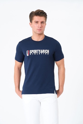 Erkek Bisiklet Yaka Basic Baskılı T-şhirt Lacivert