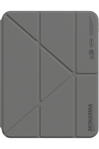 Apple Uyumlu iPad 11.nesil 2025 Kılıf Skinarma Kalemlikli Arkası Şeffaf Standlı Magnetik Zeta Kılıf Gri Kapaklı Kılıf