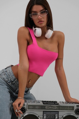 Tek Omuz Crop Bluz Karışık