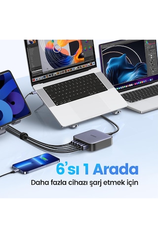 Ugreen Nexode 200W GaN II 6 Portlu Masaüstü Hızlı Şarj Cihazı İstasyonu