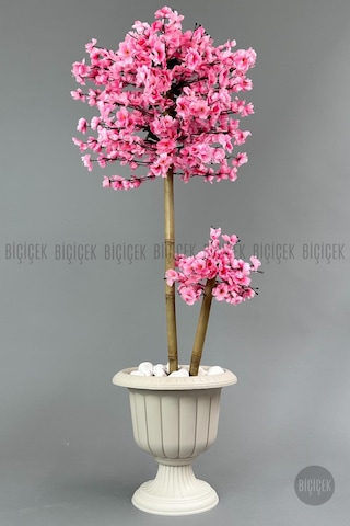 Biçiçek Yapay Pembe Sakura Ağacı 125 Bahar Dalı Krem Nergi̇s Saksıda