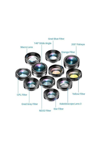 Apexel 11'i 1 Arada Cep Telefonu iPhone Uyumlu & Android İçin Akıllı Telefon Lens Kiti Siyah