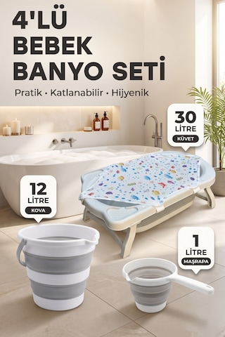4'lü Bebek Yıkama Seti Kaymaz Taban, Katlanır Akordiyon Bebek Banyo Seti 4'lü Bebek Yıkama Seti Kaymaz Taban, Katlanır Akordiyon Bebek Banyo Seti