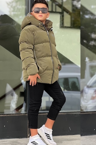 Pina Kids Erkek Çocuk Kapüşonlu Baskılı Reflöktör Detaylı Nova Kumaş Kışlık Şişme Mont Km4017 Haki