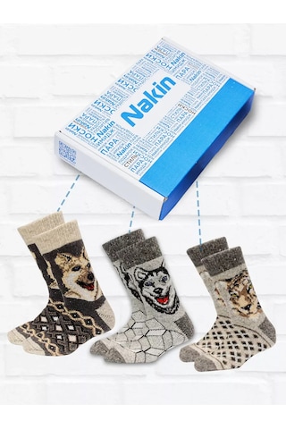 Nakın Yünlü Sıcak Kış Çorapları Hediye 3 Çift 172135150 Gri