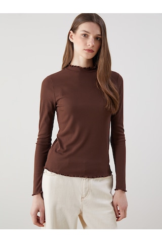Lcw Modest Kahverengi Dik Yaka Kadın Body