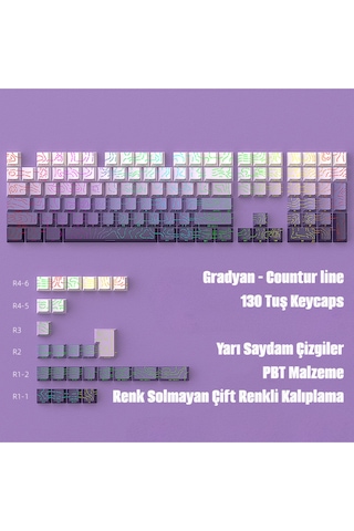 Contourline - Gradient Keycaps 130 Tuş İki Renkli Tam Set Çatlak Işıklı Tuş Takımı