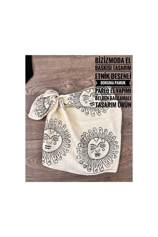 Bizizmoda Etnik Desen Baskı Dokuma Doğal Kumaş El Baskısı Pareo Krem