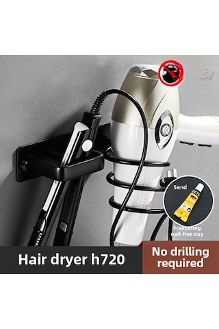 Yunboo Banyo Saç Bakımı Aletleri Depolama Rafı: Fön Makinesi, Düzleştirici, Kıvırıcı Tutucu - Siyah Uzay Alüminyum - Delme Yok Kurulum Diğer