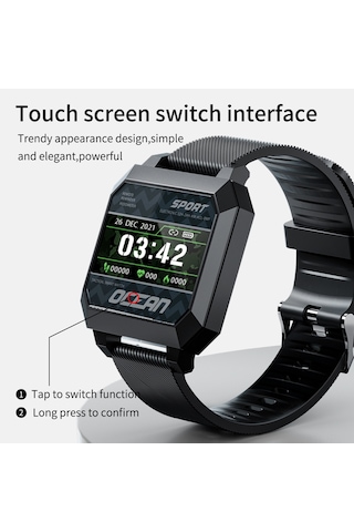 Geeroyoo Ocean 2 Akıllı Spor Saati - 0.96" Tft Dokunmatik Ekran, Uyku/nabız/kan Basıncı İzleme, Çoklu Spor Modu, Bildirimler, Android/ios Desteği - Siyah