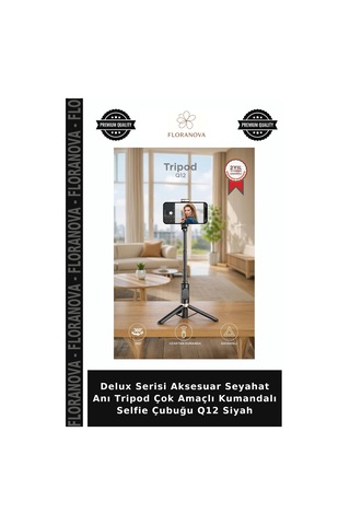Delux Serisi Aksesuar Seyahat Anı Tripod Çok Amaçlı Kumandalı Selfie Çubuğu Q12 Siyah