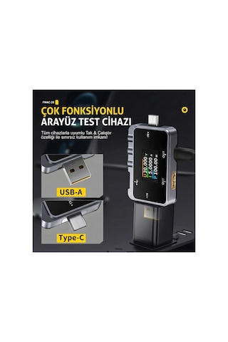 Fnrsı Fnac-28 2'si 1 Arada Tip-c Usb Test Cihazı Dijital Voltmetre Ampermetre