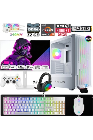 Fazeon Astra X330 R5-5600X 32 GB 1 TB M.2 NVMe SSD 16 GB RX9060XT 24.5" Free Dos Masaüstü Oyuncu Bilgisayarı