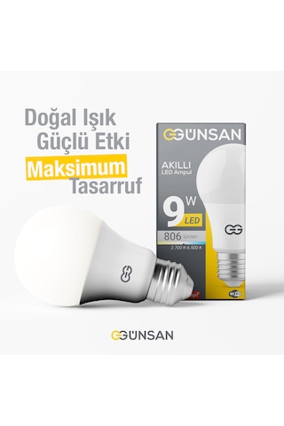Günsan Akıllı Wifi Led Ampul Beyaz Işık Tuya Ve Smart Life Uygulama Destekli 9w 2700k-6500k Ayarlanabilir Beyaz Işık