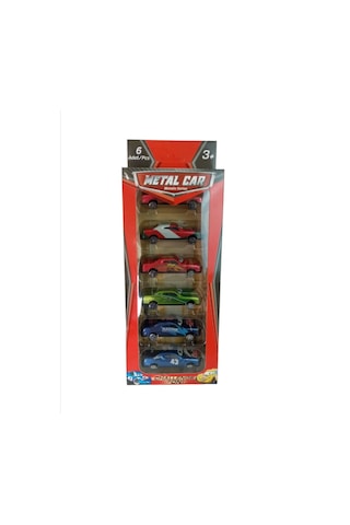 6'lı Metal Araba Seti, Şimşek, Renkli Tasarım, 8cm