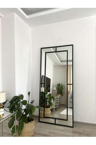 Effe Siyah Metal Çerçeveli 180x80 Cm Dekoratif Ayna