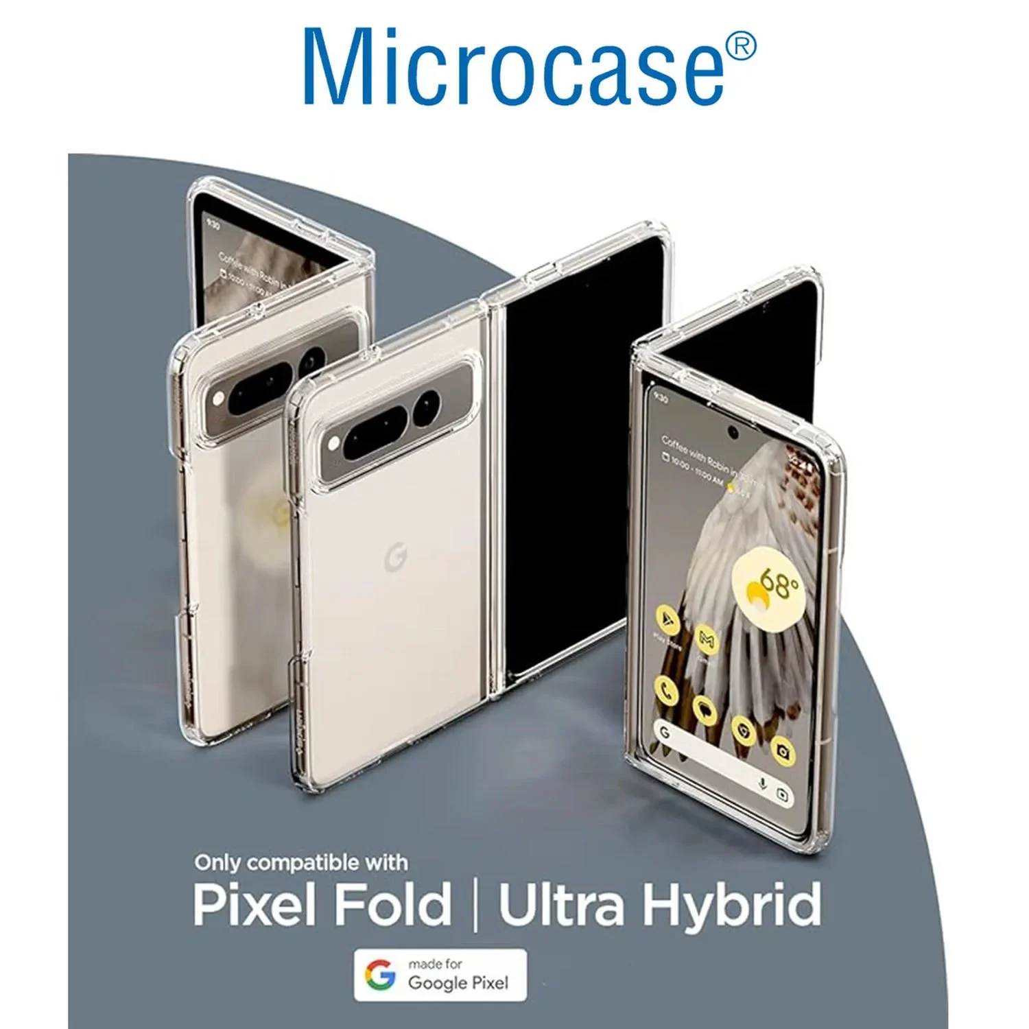 Microcase Google Pixel 10 Pro Fold İle Uyumlu Sert Kristal Kapaklı Kılıf Şeffaf- Al3157
