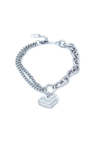 Ferizz 316L Çelik Büyük Kalp Detaylı Kadın Zincir Bileklik Beyaz