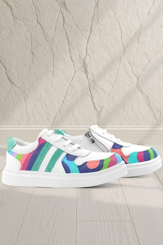 Rakerplus Tbons Özel Tasarım Hakiki Deri Beyaz Yeşil Bağcıklı Fermuarlı Çocuk Sneaker Beyaz