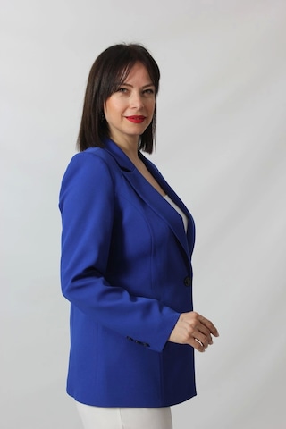 Moda Berray 1904 Saks Mavi Fermuarlı Cep Aksesuarlı Kadın Büyük Beden Blazer Ceket Saks Mavi