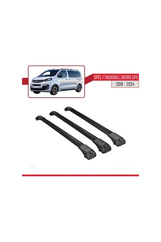 Opel / Vauxhall Zafira Life 2019 Ve Sonrası İle Uyumlu Ace-1 Ara Atkı Tavan Barı Siyah 3 Adet Bar