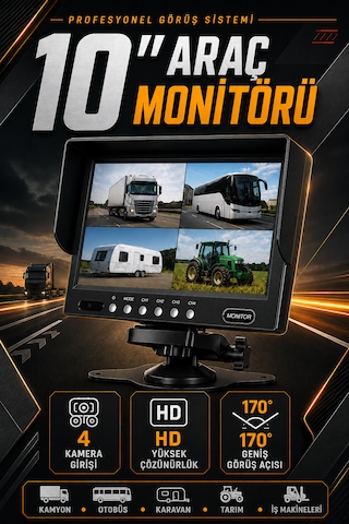 10'' İnç Vga Çıkışlı Kumandalı Tır Kamyon Otobüse Uygun Monitör