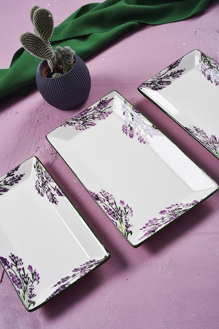 Piatti Naturali 3 Lü Lavanta Seramik Kahvaltı Salata Çerezlik Seti Kayık Tabak