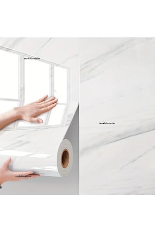 60cm X 280cm Tek Parça Rulo Shiny Beyaz Mermer Desenli Banvo Salon Wc Yapışkanlı Duvar Paneli Kağıdı