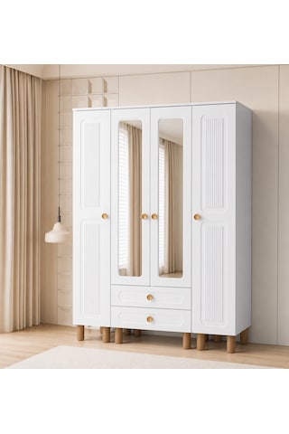 Hitit 4 Kapaklı Membranlı Gardırop Dolap M2 Beyaz