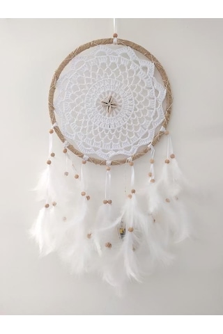 Led Işıklı Düş Kapanı Dreamcatcher Beyaz Kuş Tüyü Rüya Kapanı Duvar Süsü Elişi Beyaz
