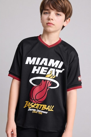Defacto Nba Mıamı Heat New Regular Fıt V Yaka Mesh Forma Kumaş Kısa Kollu Tişört Erkek Çocuk H2897a826hsbk81 Siyah-bk81