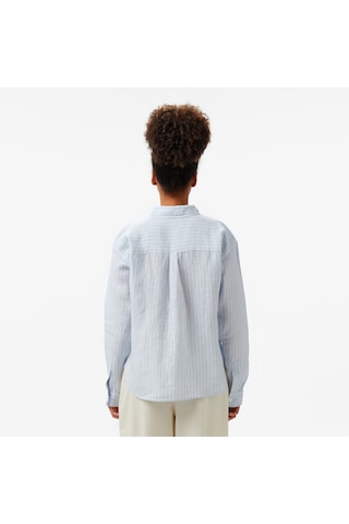 Nautica Kadın Mavi Regular Fit Keten Çizgili Gömlek Çizgili 55w081t Mavi