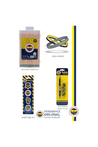 Fenerbahçe Orijinal Lisanslı Kalem Bileklik Kuru Boya Silgi Hediyelik Set Sarı 003 Sarı