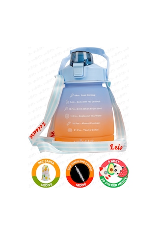 Lusca Bpa Içermez Motivasyonel Su Matarası 1,3 Lt Mavi-Turuncu