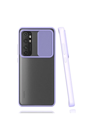 Ekılıf - Xiaomi Mi Note 10 Lite Uyumlu Kılıf Slayt Sürgülü Arkası Buzlu Lensi Kapak - Turkuaz