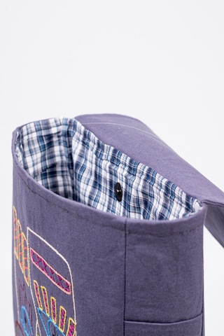 Fabric Craft Bag Sırt Çantası Pamuklu Nakışlı Figür Desen Mor