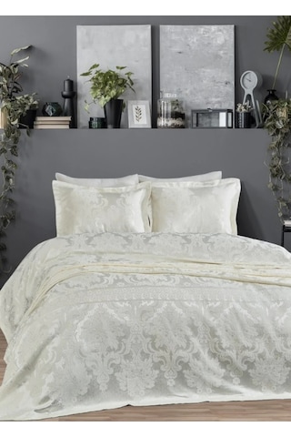 Dantela Armada Jakarlı Çift Kişilik Yatak Örtüsü -krem Krem