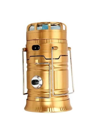Şarjlı Güneş Enerjili Kızaklı Fanlı Kamp Lambası Altın