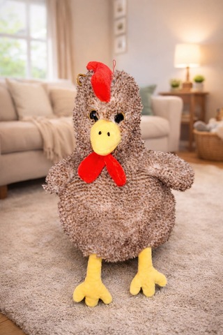 Sesli Öten Çilli Horoz Peluş 30 Cm Açık Kahverengi