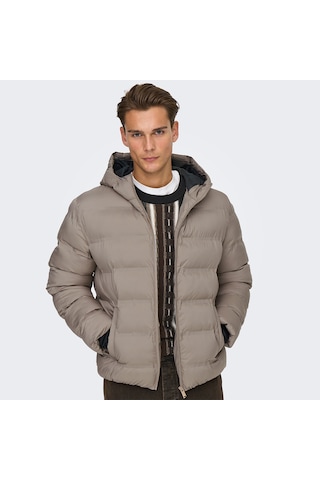 Only&sons Union Seamless Life Puffer Erkek Bej Kapüşonlu Mont Bej