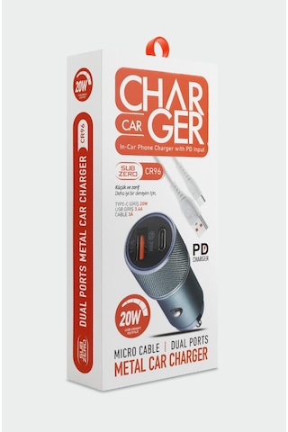 Subzero Cr96 20w 3.4a Hızlı Pd+usb Çıkışlı Micro Araç Şarj Aleti Siyah