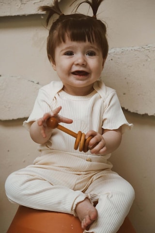 Deniz Kabuğu Nakışlı Fitilli Body Tayt Set Krem