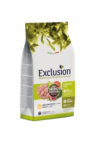 Exclusion Monoprotein Düşük Tahıllı Tavuklu Ve Narlı Orta Irk Yetişkin Köpek Maması 12 KG