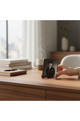 Atatürk Masaüstü Ahşap Tablo - Kabartmalı Baskı Şık Hediyelik 10x12 Cm No 1 3 Parça