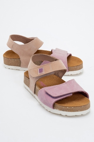 Mnpc Unisex Çocuk Lila-pembe Hakiki Deri Mantar Tabanlı Günlük Çocuk Sandalet 25y4s10047789 Lila-pembe
