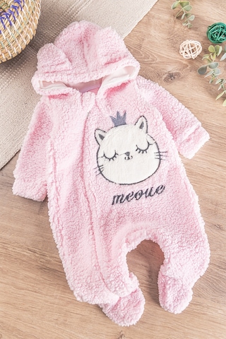 Babymod Kedi Figürlü Peluş Welsoft Kız/erkek Bebek Tulum Pembe